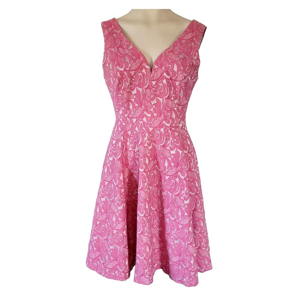 Maeve Pink Floral V-Neck Fit-and-Flare Dress - Picture 2 of 11